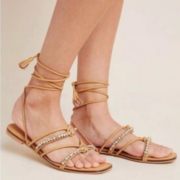 Anthropologie Puka Ankle -Tie Sandals Size 6 - Picture 1 of 7